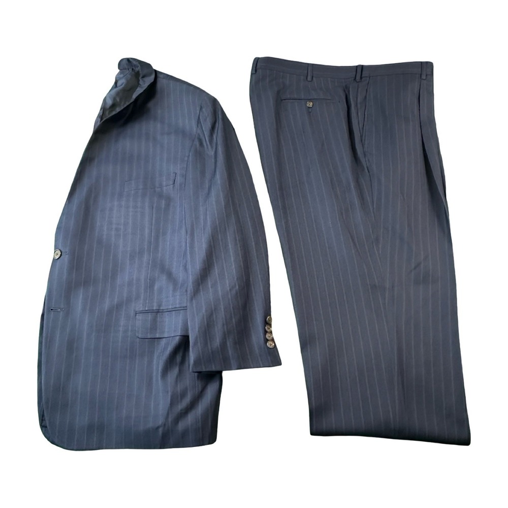 Hickey Freeman Blue Striped Loro Piana Beacon Wool Suit Size 50R 42x27